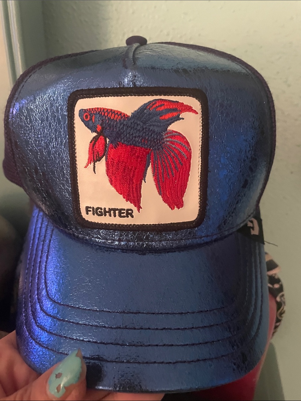 Goorin Bros THE FARM Fighter Blue  Purple koi fish Metallic & Mesh Baseball Cap